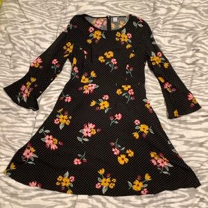 Black fit and flare dress with bell sleeves